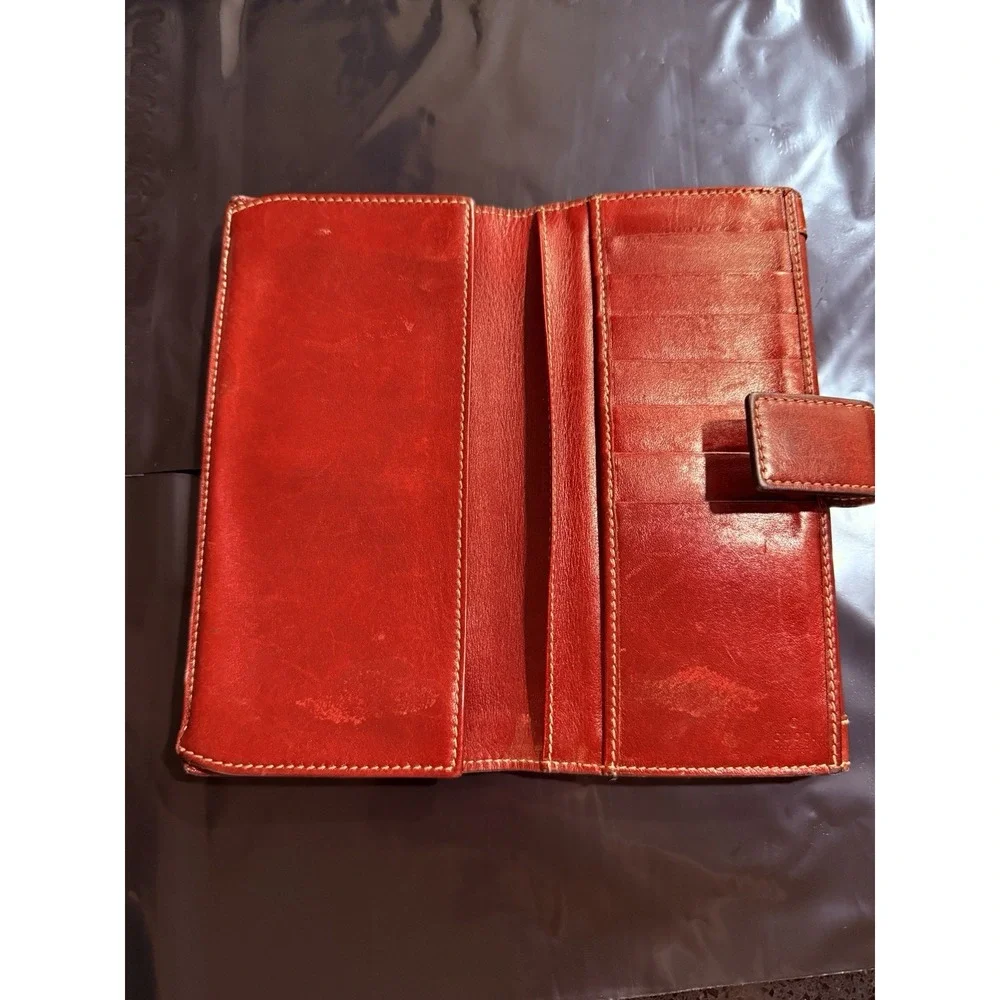 Vintage Gucci Red Leather Button Snap Wallet Authentic Made In Italy - Picture 6 of 11